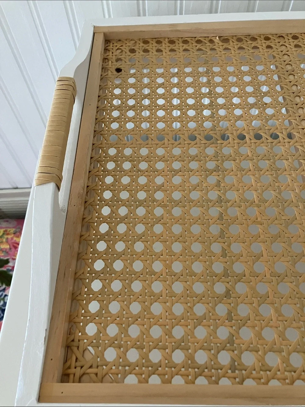 White and Natural Cane Serving Tray - Brand Unspecified